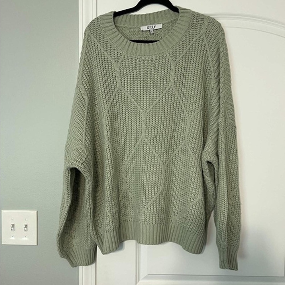 a new day Sage Green Cable Knit Crewneck Sweater